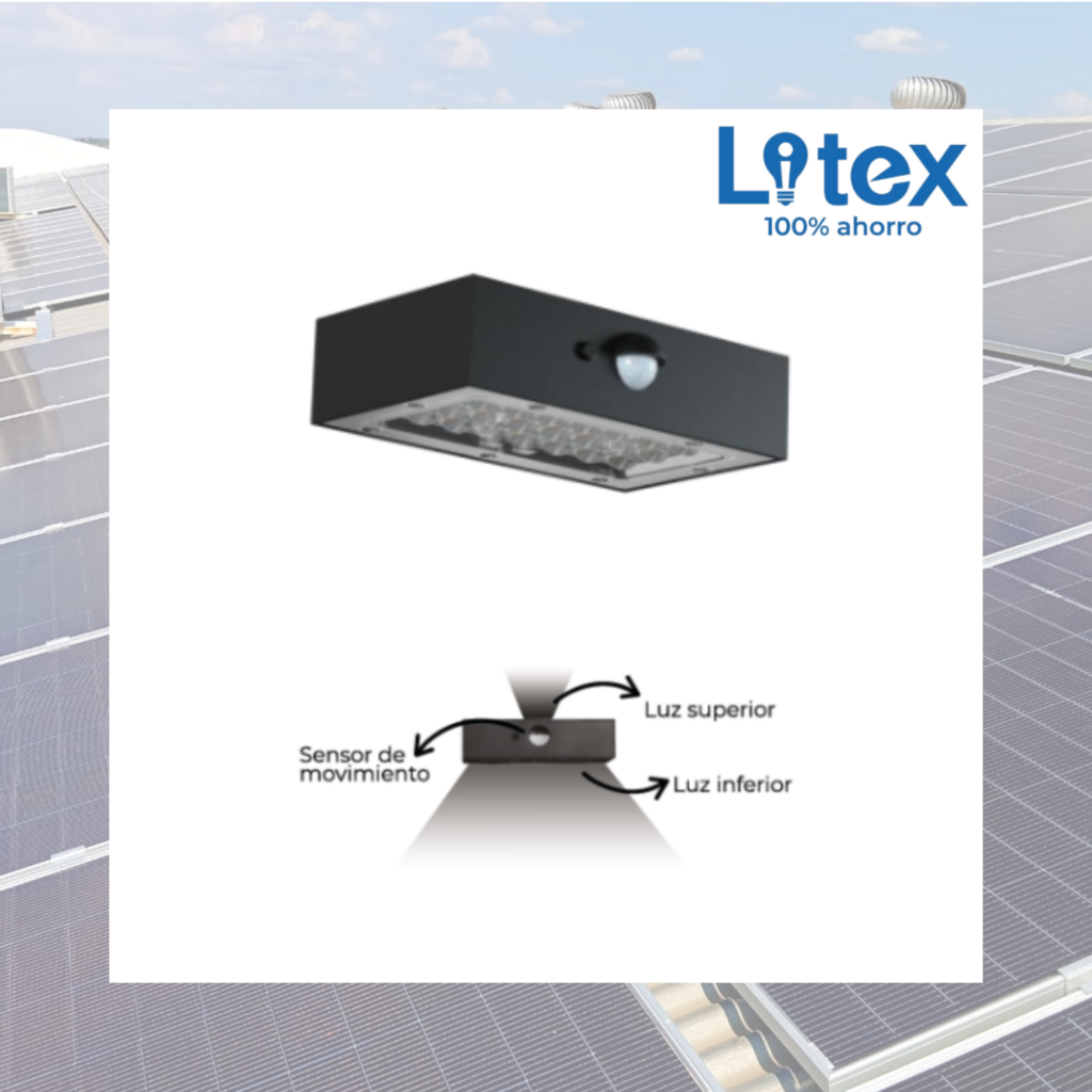 Aplique LED Solar Litex LX240 2W Doble Luz con Sensor de Movimiento