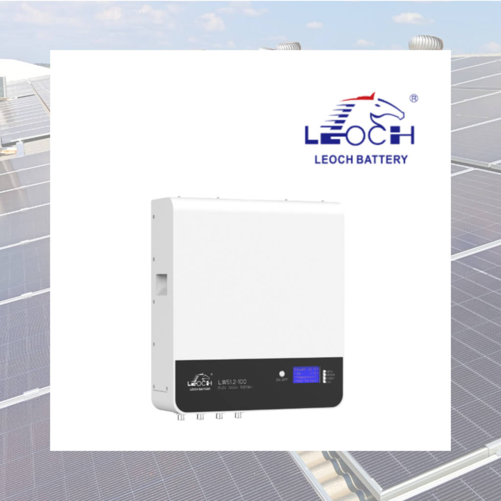 Batería de Litio Leoch LW51.2-100 51.2V 100Ah LiFePO4 Wall-Mounted con Bluetooth y BMS Integrado