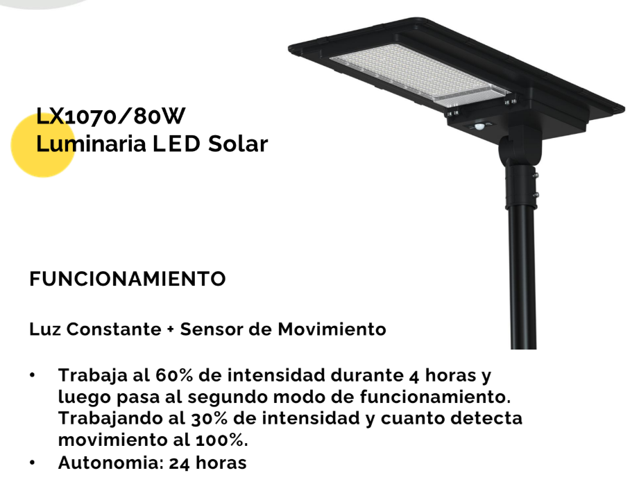Luminaria LED Solar Litex LX1070 80W con Sensor de Movimiento - Image 4
