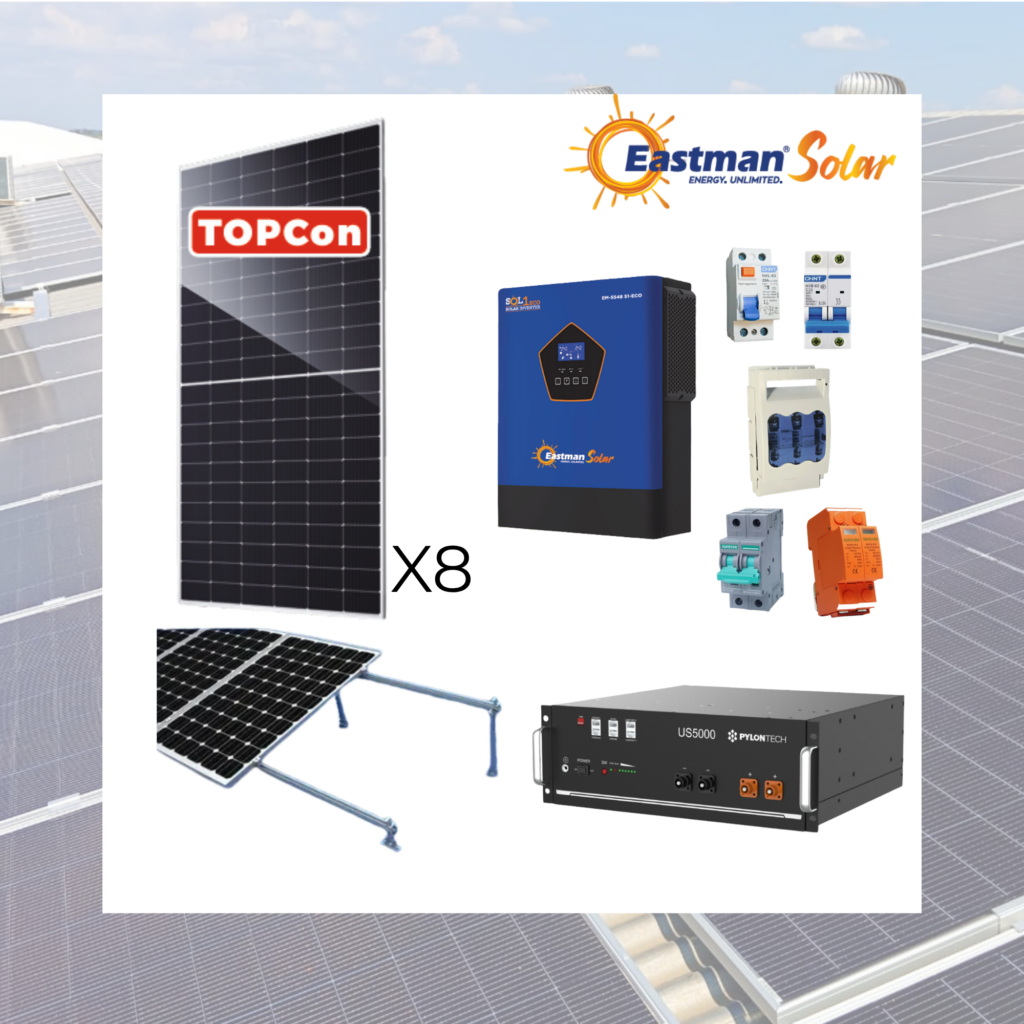 KIT SOLAR HÍBRIDO/OFF-GRID EASTMAN 5,5kW + BATERÍA PYLONTECH US5000 + 8 PANELES LUXEN 585W TOPCON