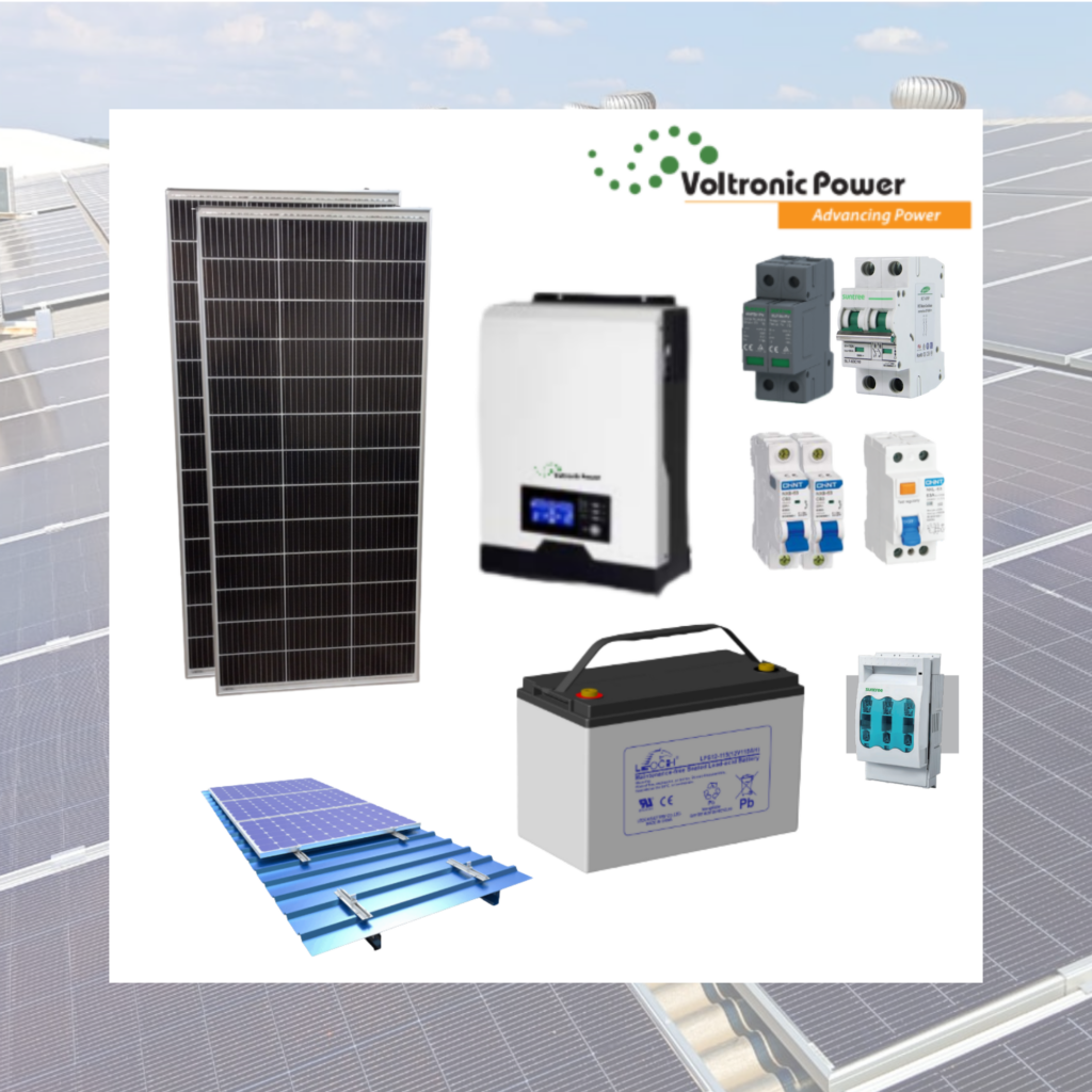 Kit Solar Off-Grid Básico 1 kW | Inversor Voltronic Axpert VM 1000W + 2 Paneles 200W + Batería AGM 115Ah
