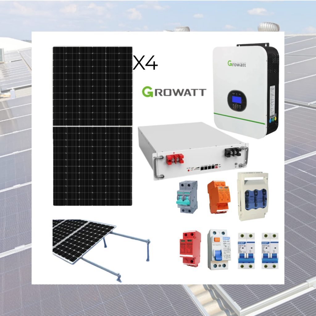 KIT SOLAR OFF-GRID GROWATT 3000W + BATERÍA DE LITIO 5,12kWh + 4 PANELES AMERISOLAR 580W