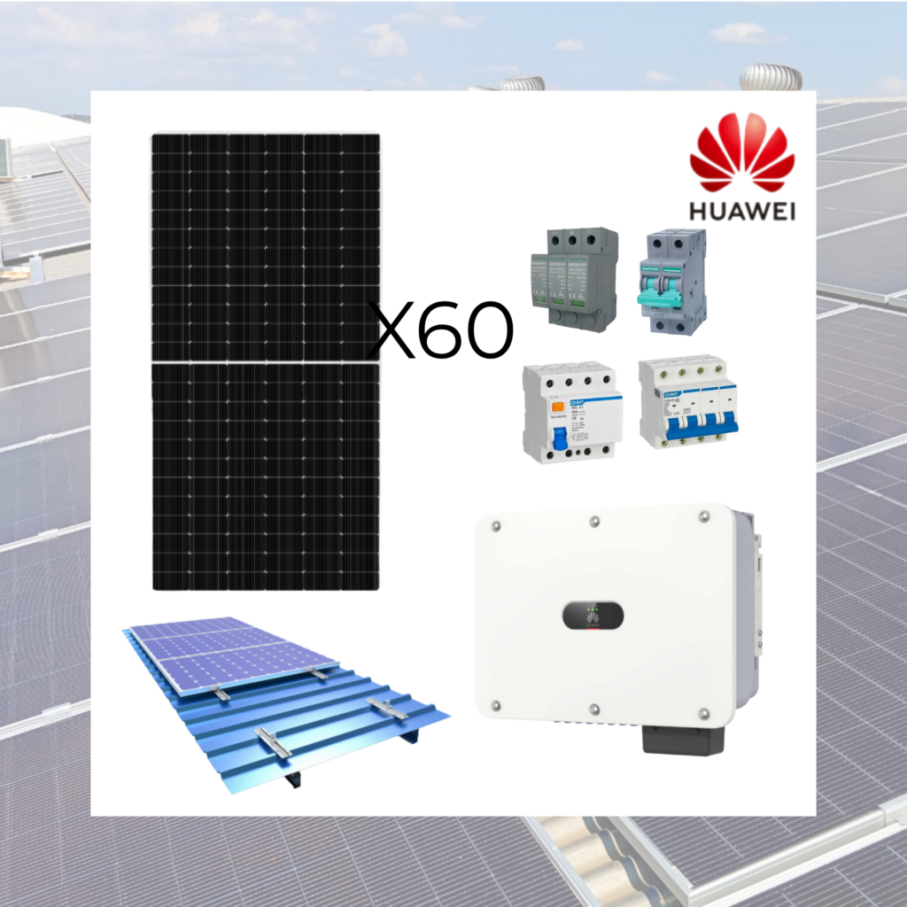 Kit Solar On-Grid Huawei 30 kW Trifásico – 34,8 kWp con 60 Paneles Amerisolar 580 W