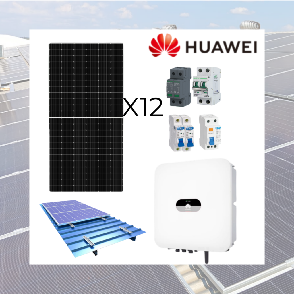 KIT SOLAR ON-GRID HUAWEI 5kW + 12 PANELES AMERISOLAR 580W + SMART METER
