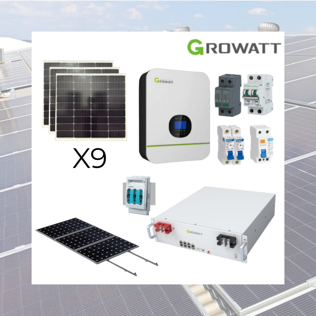 Kit Solar Motorhome Premium 3 kW | Growatt SPF 3000TL HVM 48V + Batería Litio 5,12 kWh + 9 Paneles Solares