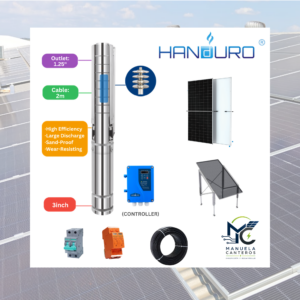 Kit Solar de Bombeo Handuro 300 W – Bomba Sumergible 3" + Panel Solar Trina 575 W + Estructura TONKA
