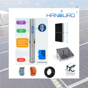 Kit Solar de Bombeo Handuro 400 W – Bomba Sumergible 3" + 2 Paneles Trina 575 W + Estructura TONKA Multipanel