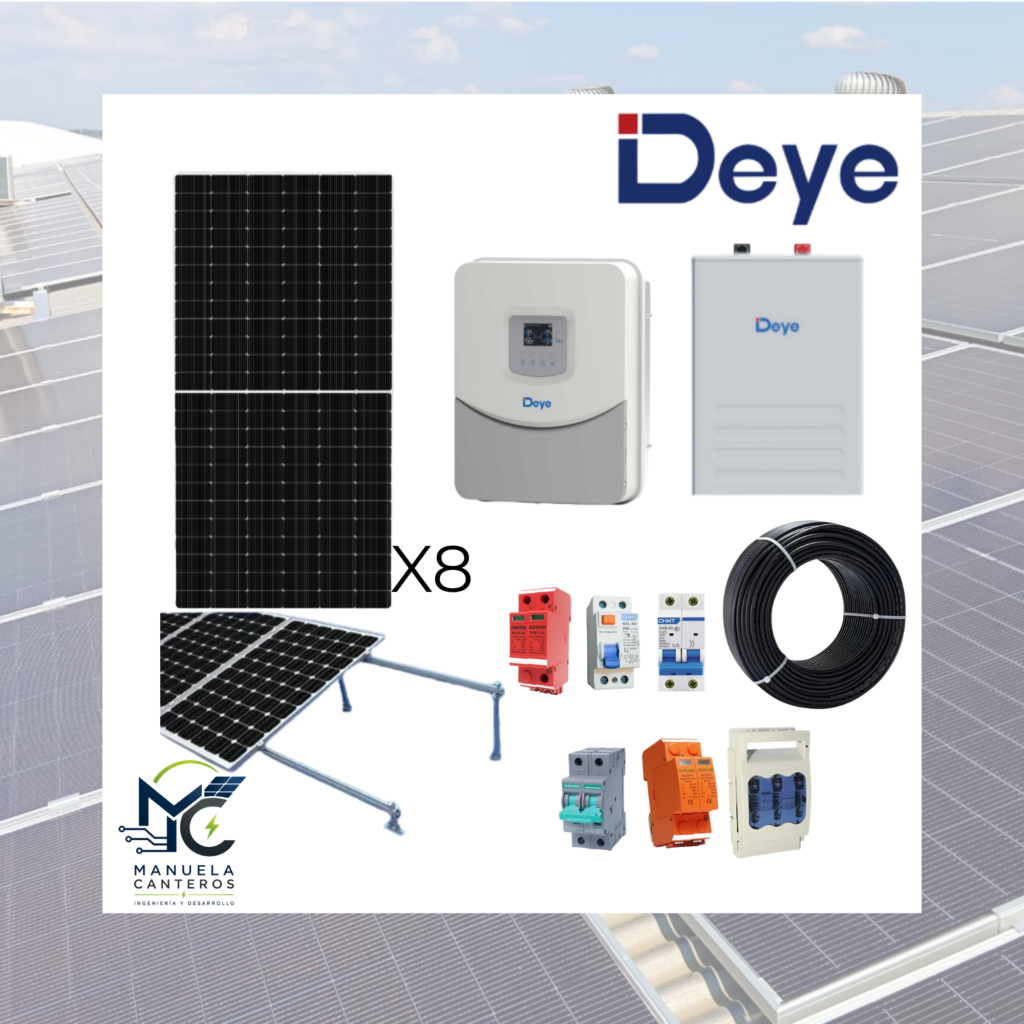 KIT SOLAR HÍBRIDO DEYE 6kW + BATERÍA DE LITIO 5,12kWh + 8 PANELES AMERISOLAR 580W