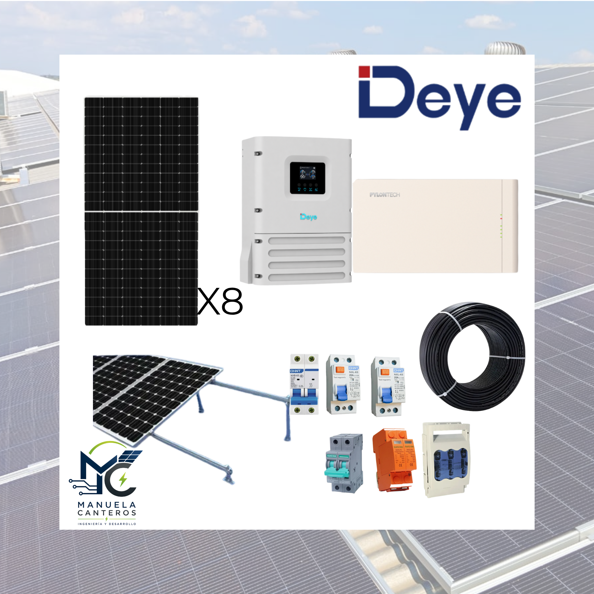 Kit Solar Híbrido Deye 6kW + Litio 5,12kWh + 4,64kWp en Paneles
